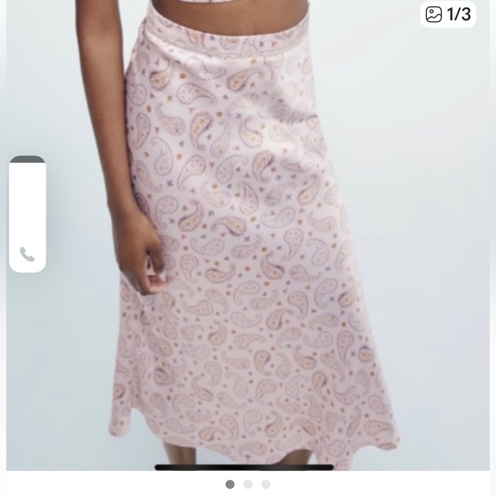 Zara Light Pink Paisley Midi Skirt